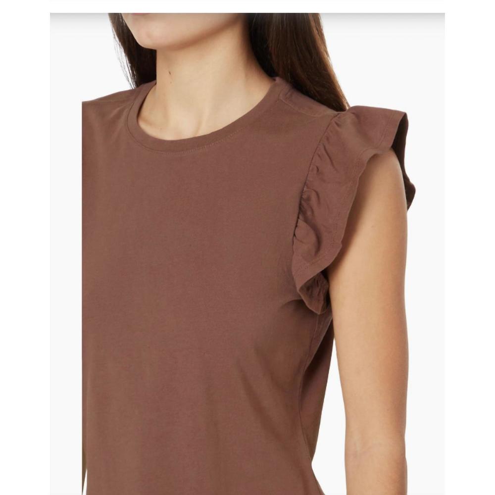 NEW PAIGE erissa ruffle sleeve tee in warm mocha